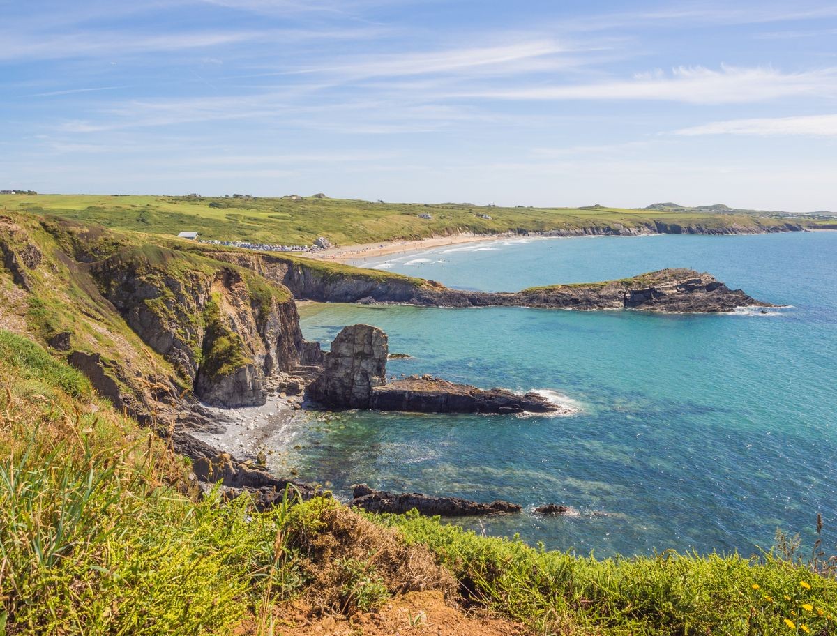 Beautiful golden sands and rocky coves at Whitesands Bay, St Davids Peninsular, Pembrokeshire, UK Beautiful golden sands and rocky coves at Whitesands Bay, St Davids Peninsular, Pembrokeshire, UK